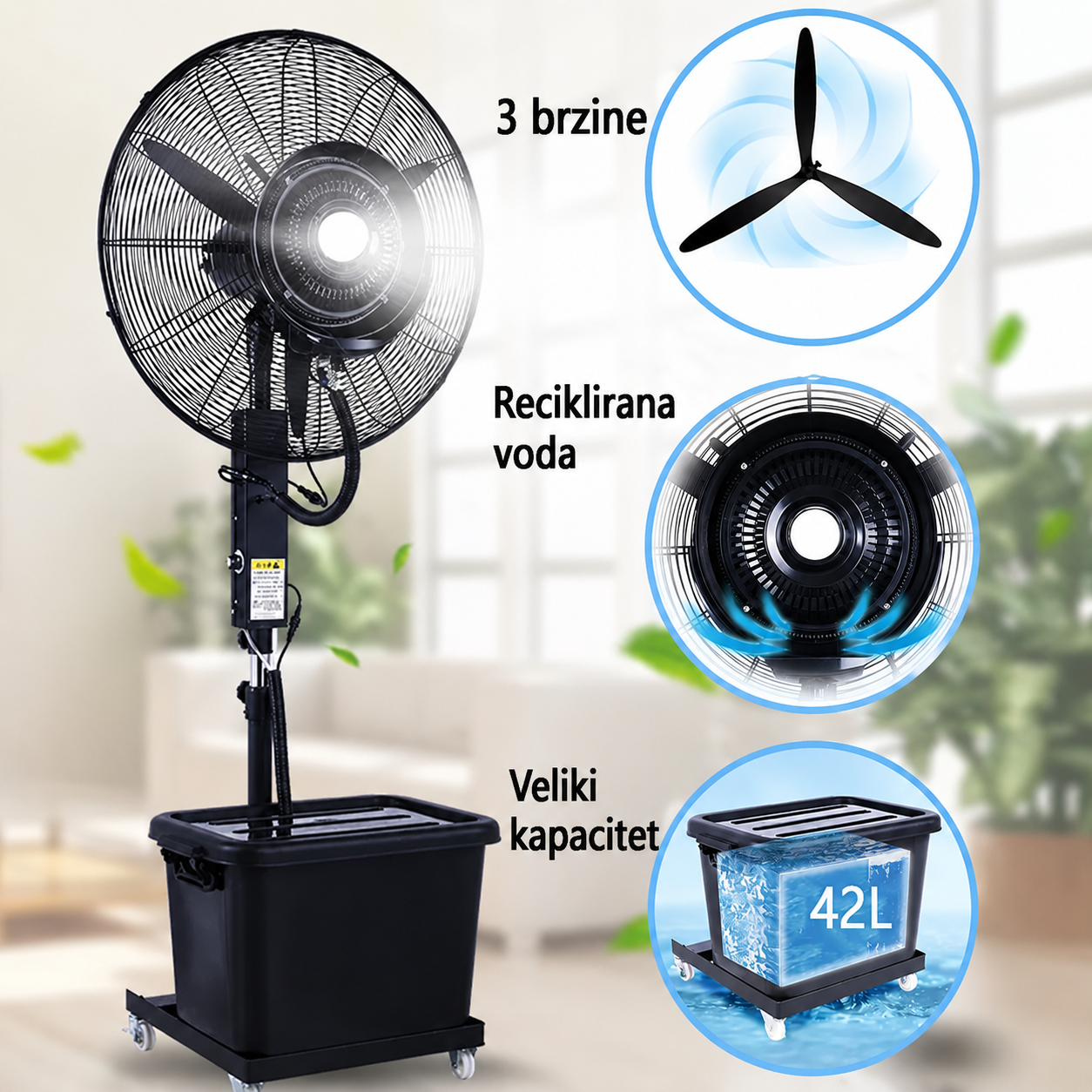Ventilator sa Vodenom Maglom 26" – 260W | Rezervoar 42L