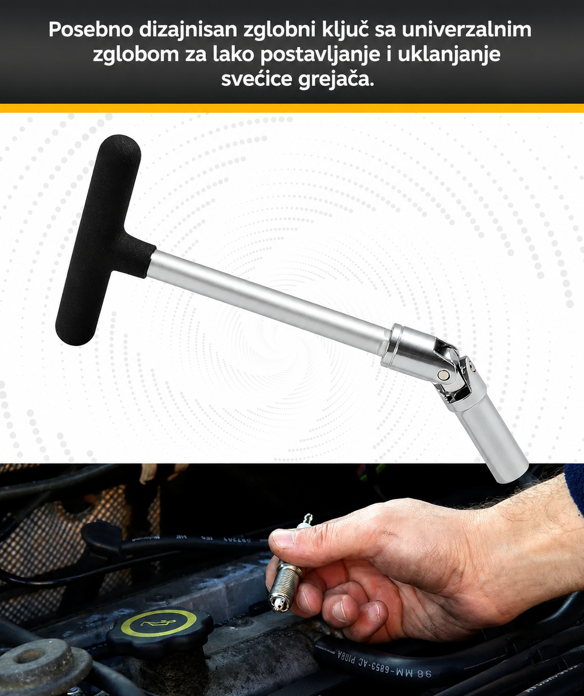 Set ključeva za grejače 3/8" sa zglobom 4 kom (8, 10, 12 mm + T-ručica)