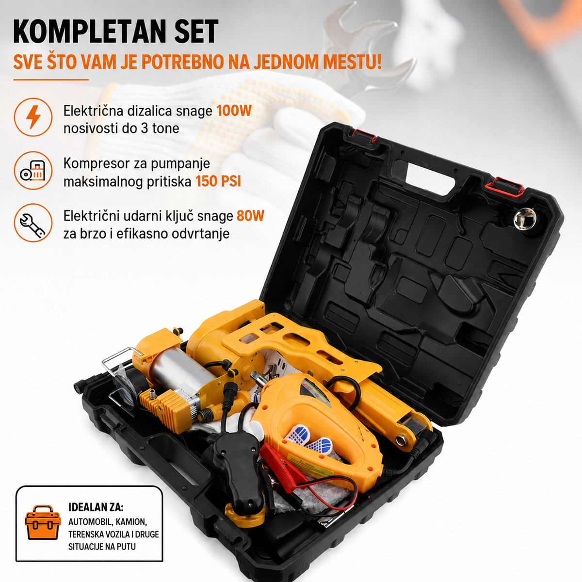 ELEKTRIČNI SET ZA POMOĆ NA PUTU - 3 U 1