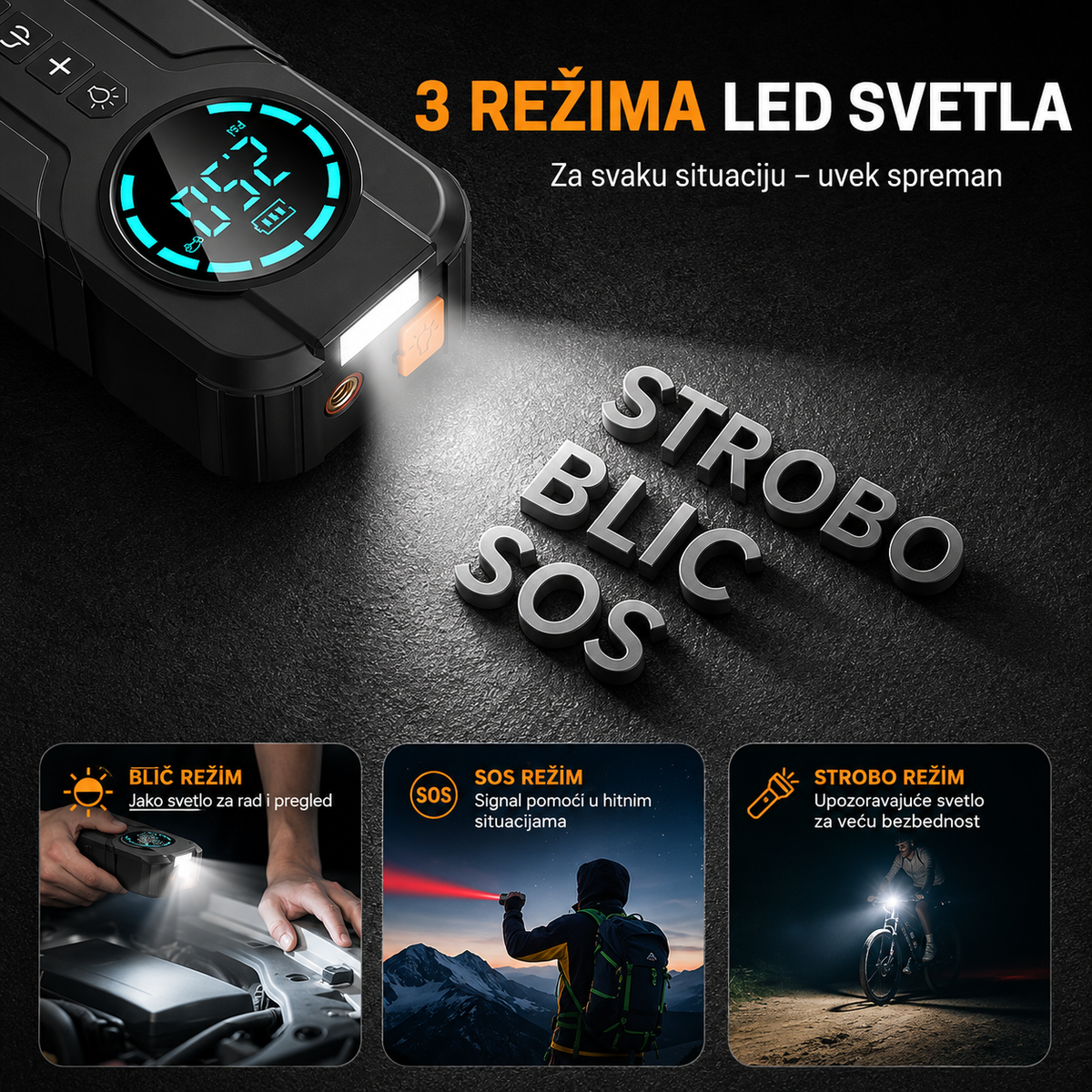 BUVAYE 4-u-1 Prenosni Starter za Auto 1000A + Kompresor 150 PSI