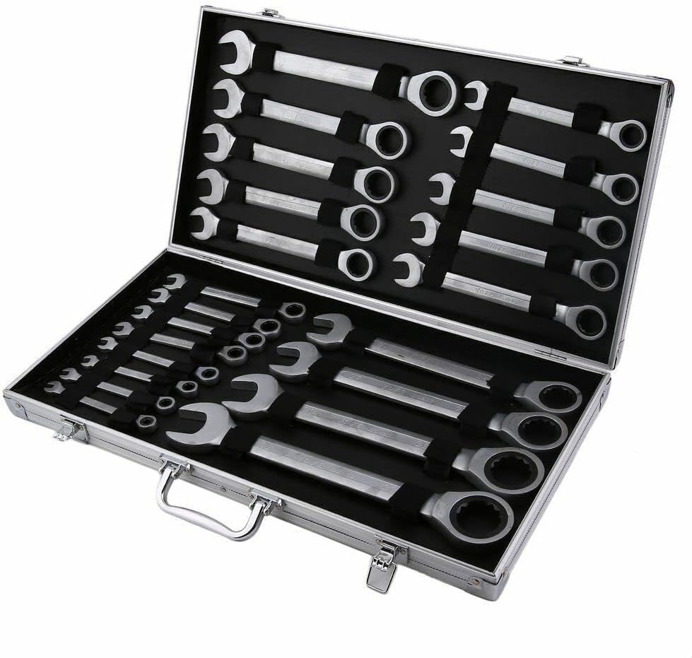 Set 22 viljuškasto-okasta ključa sa krckalicom 6–32 mm – metalni kofer