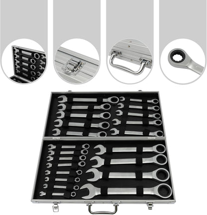 Set 22 viljuškasto-okasta ključa sa krckalicom 6–32 mm – metalni kofer