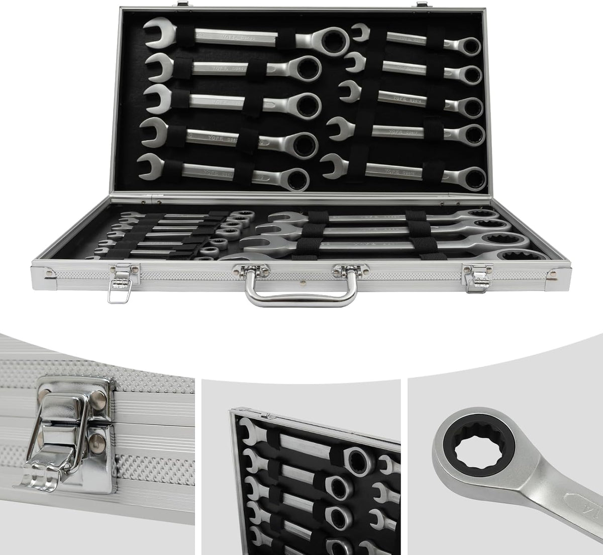 Set 22 viljuškasto-okasta ključa sa krckalicom 6–32 mm – metalni kofer