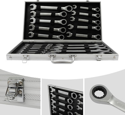 Set 22 viljuškasto-okasta ključa sa krckalicom 6–32 mm – metalni kofer