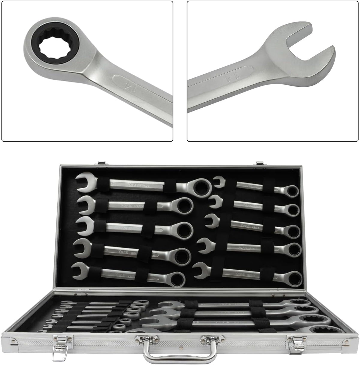 Set 22 viljuškasto-okasta ključa sa krckalicom 6–32 mm – metalni kofer