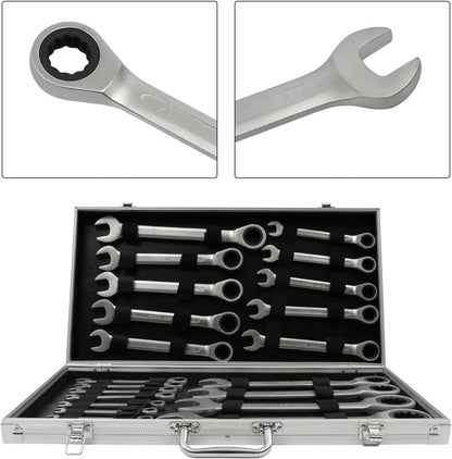 Set 22 viljuškasto-okasta ključa sa krckalicom 6–32 mm – metalni kofer