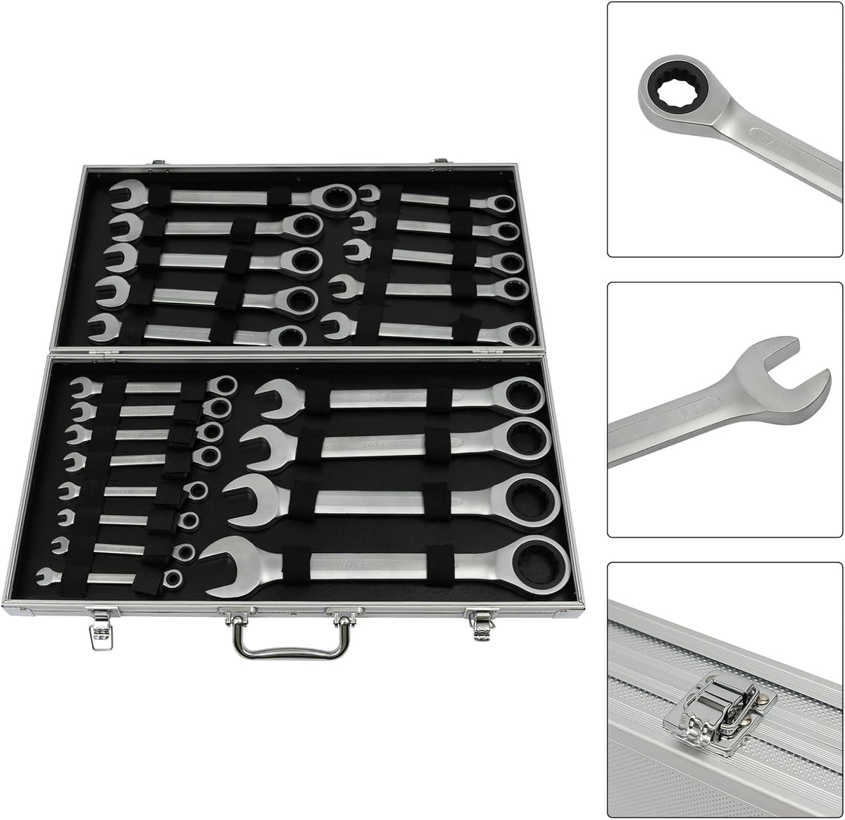 Set 22 viljuškasto-okasta ključa sa krckalicom 6–32 mm – metalni kofer