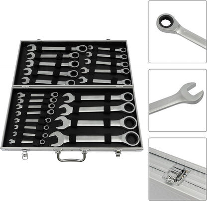 Set 22 viljuškasto-okasta ključa sa krckalicom 6–32 mm – metalni kofer