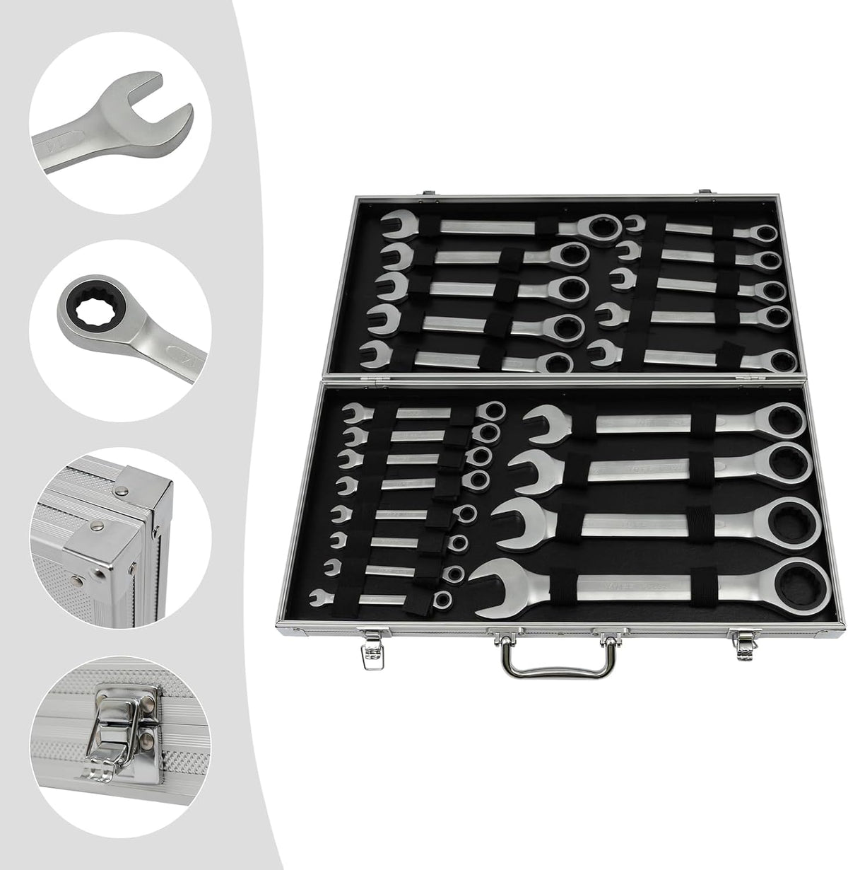 Set 22 viljuškasto-okasta ključa sa krckalicom 6–32 mm – metalni kofer