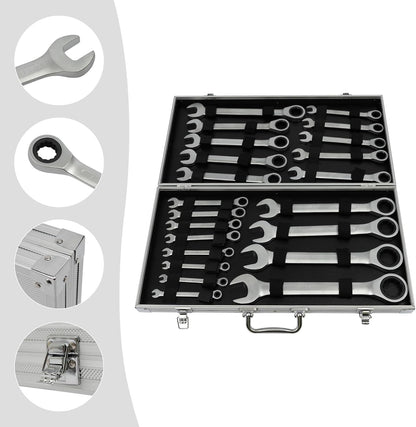 Set 22 viljuškasto-okasta ključa sa krckalicom 6–32 mm – metalni kofer