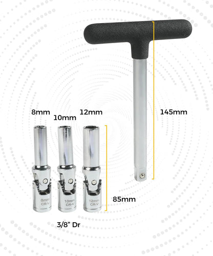 Set ključeva za grejače 3/8" sa zglobom 4 kom (8, 10, 12 mm + T-ručica)