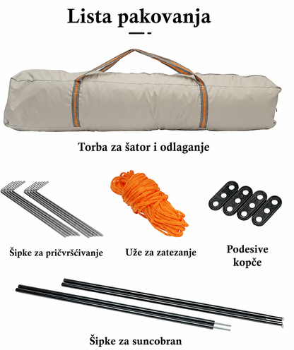 Automatski Pop-Up Šator za 3-4 Osobe sa Nadstrešnicom – 215 x 215 x 140 cm