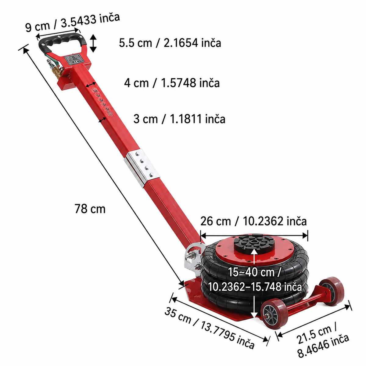 Pneumatska dizalica 3T sa 3 vazdušna jastuka – 150–400 mm