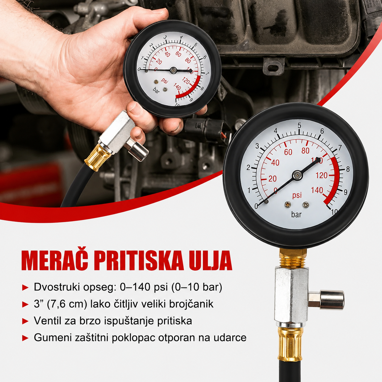 Set za merenje pritiska ulja 10 Bar / 140 PSI