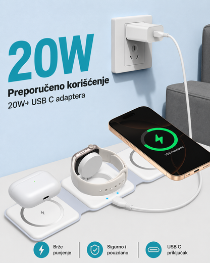 3 u 1 Bežični Punjač za iPhone, Apple Watch i AirPods - Sklopivi MagSafe Stalak