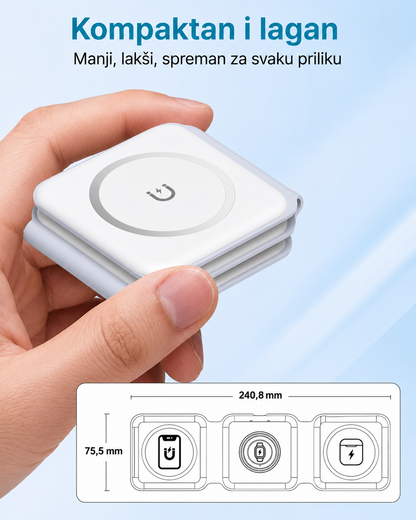 3 u 1 Bežični Punjač za iPhone, Apple Watch i AirPods - Sklopivi MagSafe Stalak