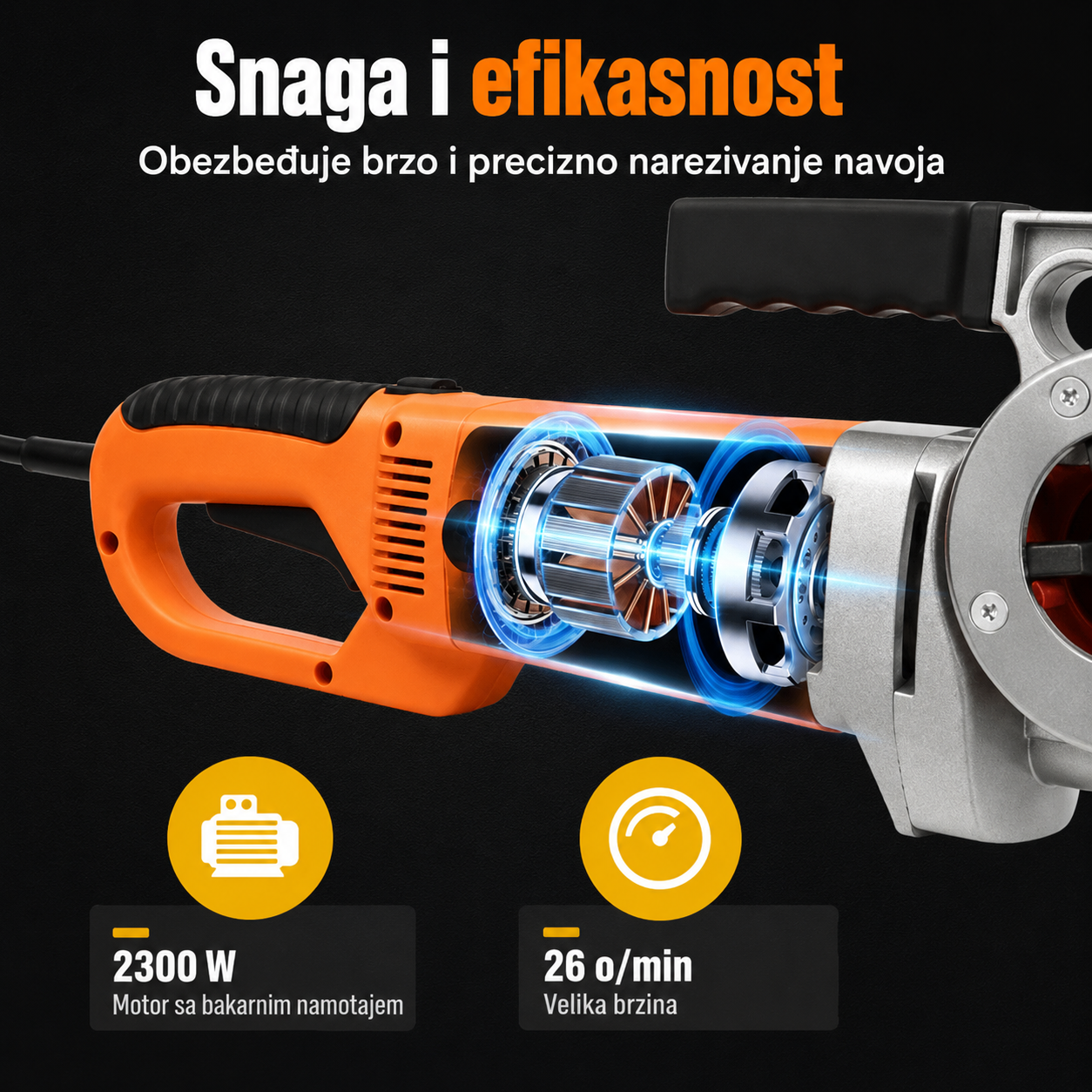 Royce Električna Mašina za Narezivanje Navoja na Cevima 2300W | Profesionalni Alat sa Setom Glava