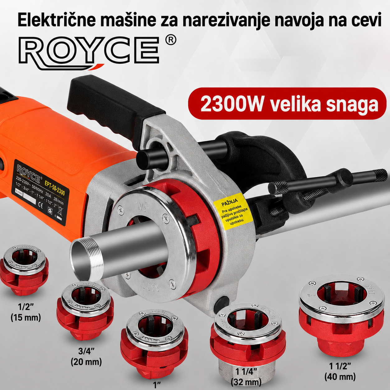 Royce Električna Mašina za Narezivanje Navoja na Cevima 2300W | Profesionalni Alat sa Setom Glava
