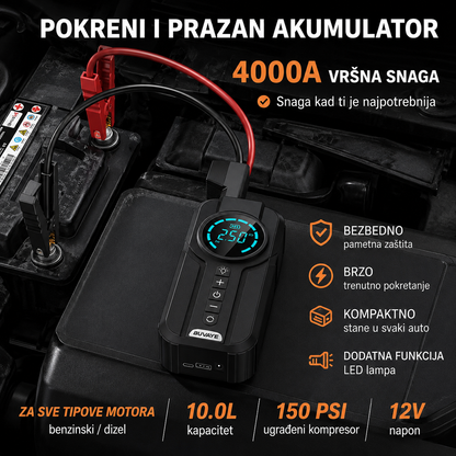 BUVAYE 4-u-1 Prenosni Starter za Auto 1000A + Kompresor 150 PSI
