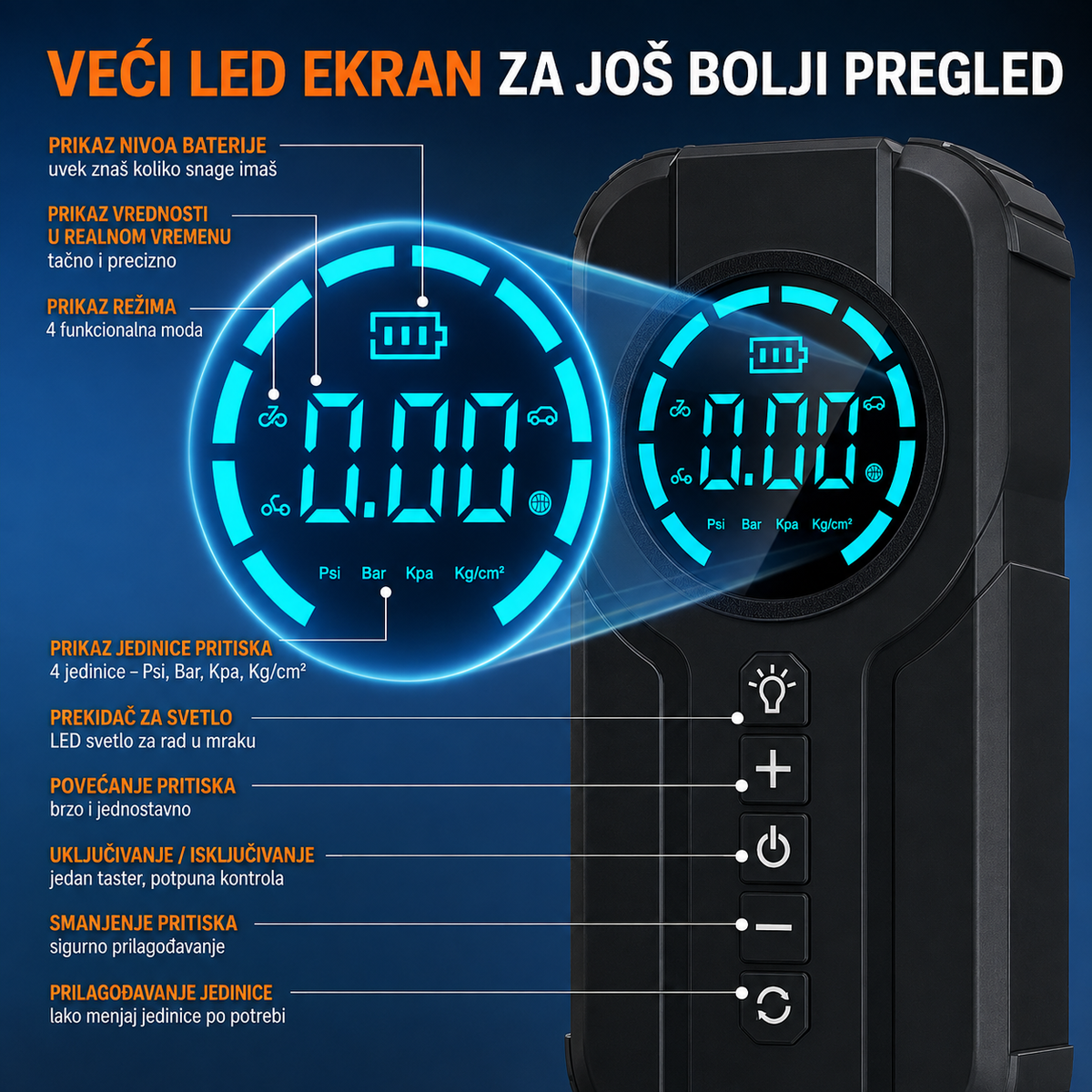 BUVAYE 4-u-1 Prenosni Starter za Auto 1000A + Kompresor 150 PSI