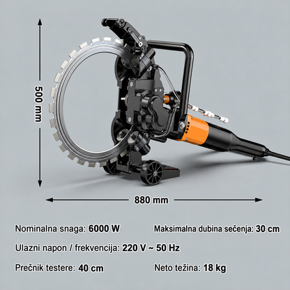 Profesionalna električna prstenasta testera za beton – Brushless 6000W, dubina reza do 300 mm
