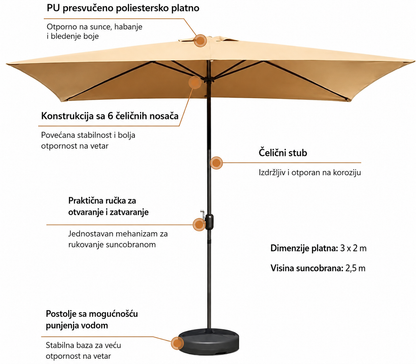 Baštenski Suncobran sa Postoljem - 200 cm