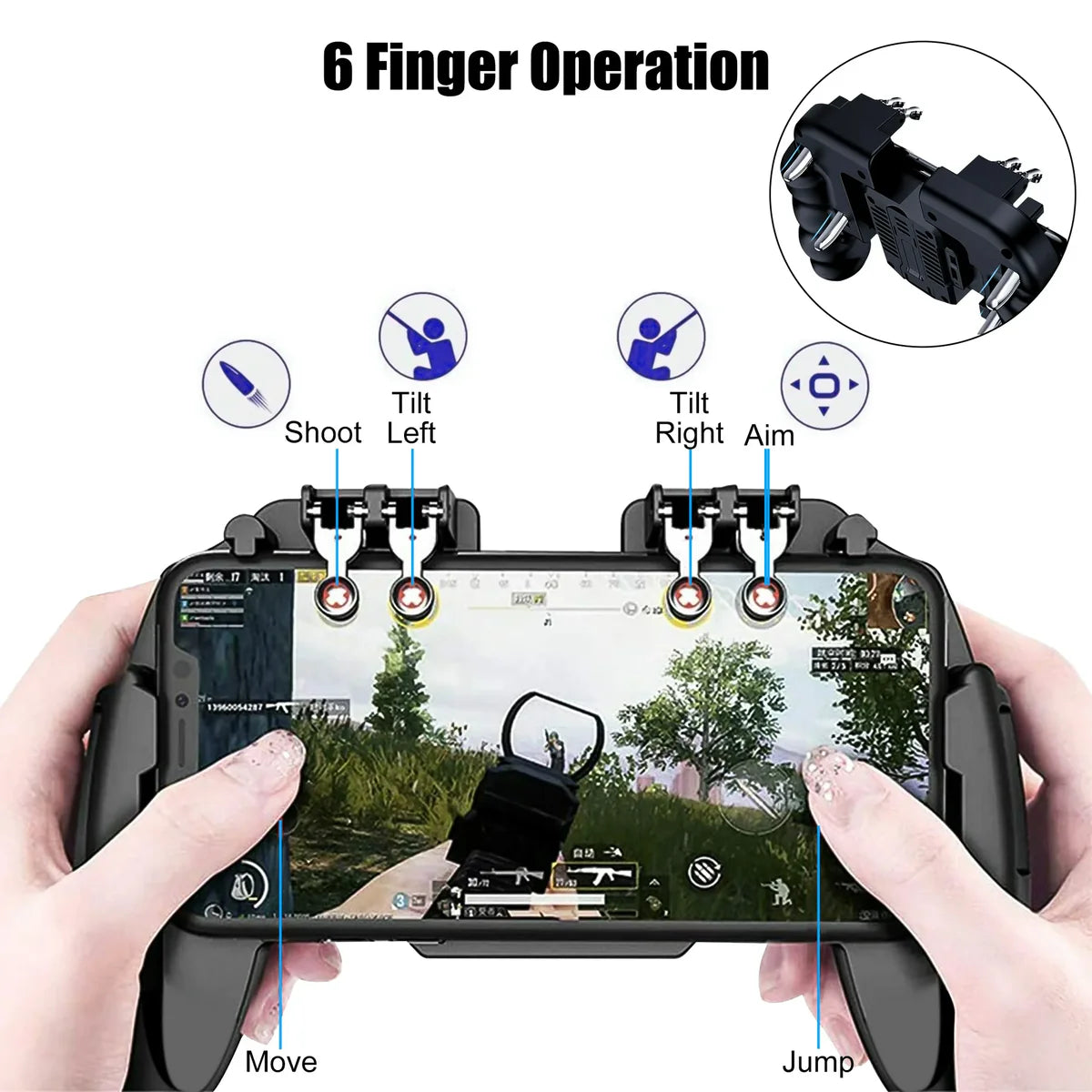 Džojstik za Telefon sa 6 Tastera i Hlađenjem – Za PUBG i Mobilne Igre