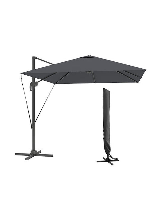 Kvadratni Baštenski Suncobran sa Postoljem – 270 cm (Aluminijum, Tamno Siva)