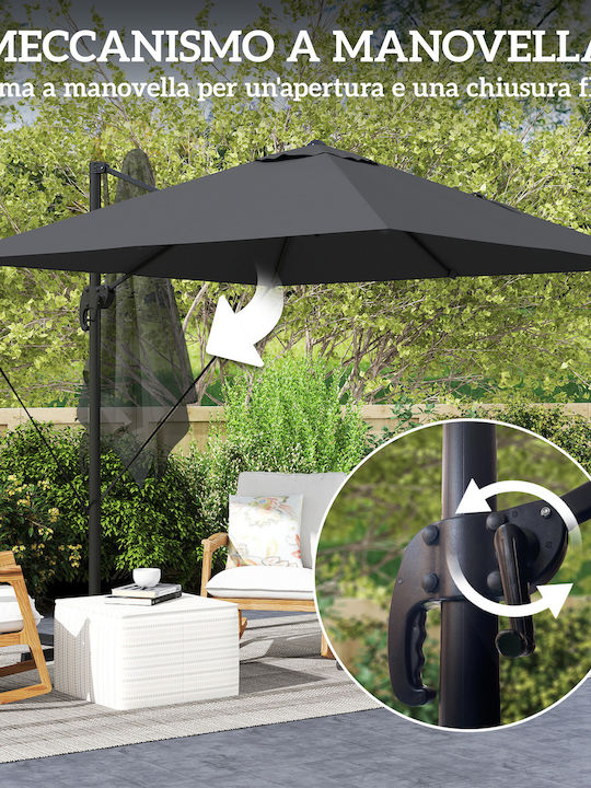 Kvadratni Baštenski Suncobran sa Postoljem – 270 cm (Aluminijum, Tamno Siva)