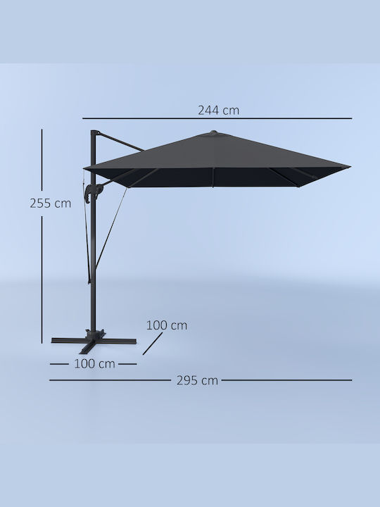 Kvadratni Baštenski Suncobran sa Postoljem – 270 cm (Aluminijum, Tamno Siva)
