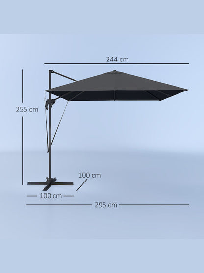 Kvadratni Baštenski Suncobran sa Postoljem – 270 cm (Aluminijum, Tamno Siva)