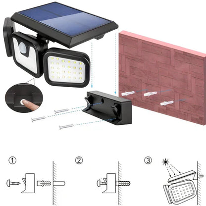 Trostrani solarni LED reflektor 15W DMD sa senzorom pokreta